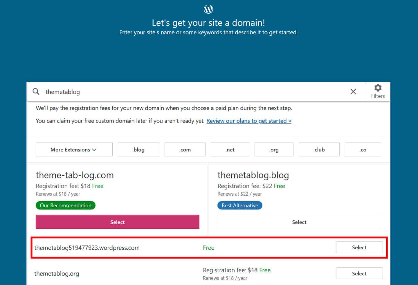 wordpress-free-domain