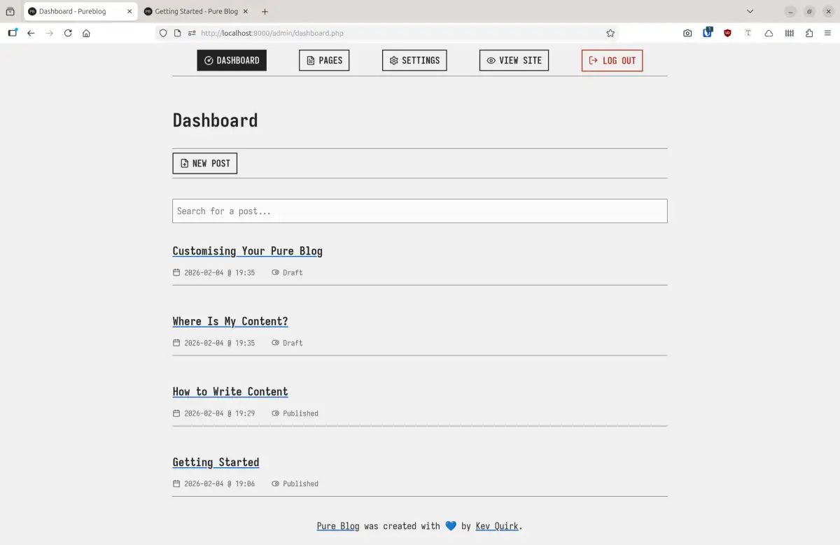Pure Blog Dashboard